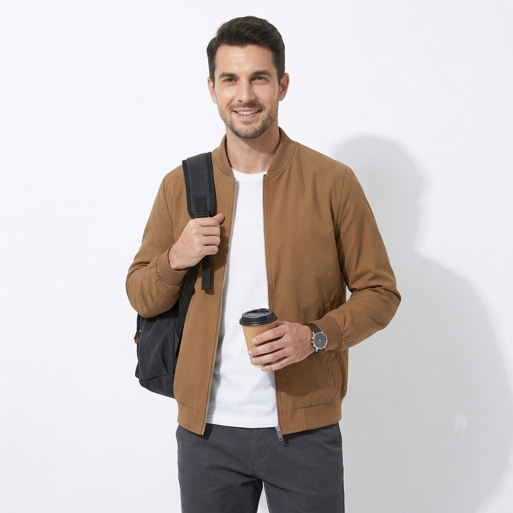 Men's Bomber Jacket, Lightweight Casual Windbreaker Coat, Full Zip Softshell Outerwear for Spring Fall, Stylish Flight Jackets