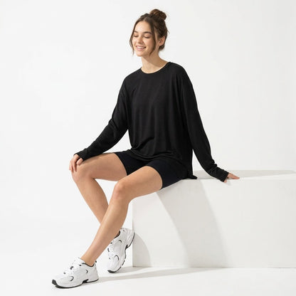 Women's Oversized Long Sleeve Shirts, Crewneck Fall Tops, Casual Loose Fit Workout Athletic Gym T-Shirts, Basic Clothes