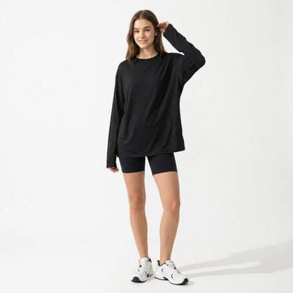 Women's Oversized Long Sleeve Shirts, Crewneck Fall Tops, Casual Loose Fit Workout Athletic Gym T-Shirts, Basic Clothes