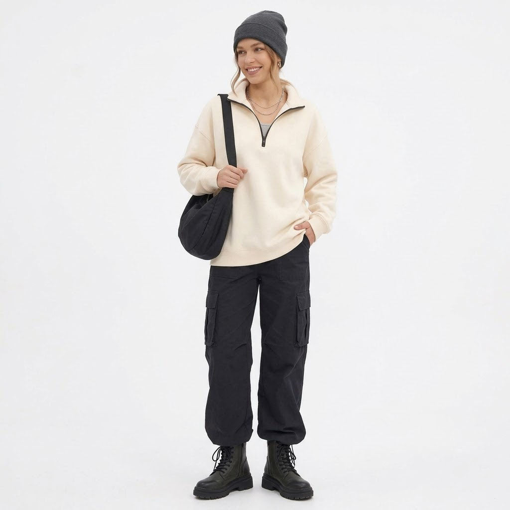 Women's Oversized Half Zip Sweatshirt, Fleece Quarter Zip Pullover, Soft Cozy Fall Winter Sweaters Mock Neck Outfits