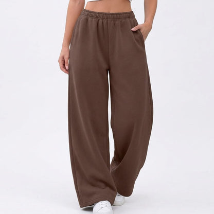 Women's Wide Leg Fleece Lined Sweatpants, Baggy High Waisted Lounge Pants, Casual Warm Winter Joggers with Pockets