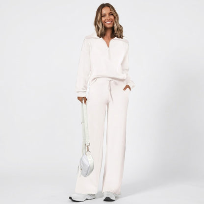 Women's 2 Piece Lounge Sets, Half Zip Sweatshirt and Wide Leg Pants with Pockets, Comfy Fall Sweatsuit Airport Travel Outfits