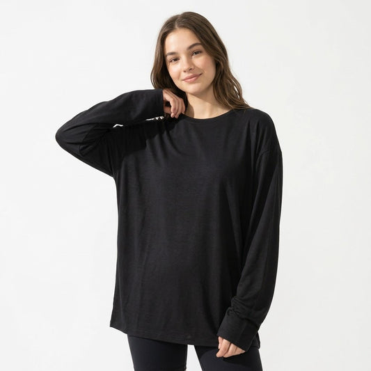 Women's Oversized Long Sleeve Shirts, Crewneck Fall Tops, Casual Loose Fit Workout Athletic Gym T-Shirts, Basic Clothes