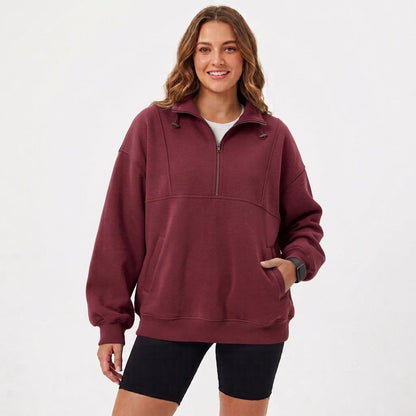 Women's Oversized Quarter Zip Fleece Sweatshirt, Mock Neck Pullover with Front Pockets, Casual Long Sleeve Fall Winter Clothes
