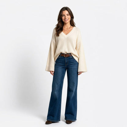 Women's Oversized V Neck Sweater, Lightweight Knit Tunic Pullover Top, Slouchy Long Sleeve Fall Winter Casual Sweaters