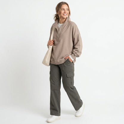 Women's Oversized Henley Sweatshirt, Quilted Placket Pullover Top, Soft Long Sleeve Fall Winter Fashion Outfits Clothes