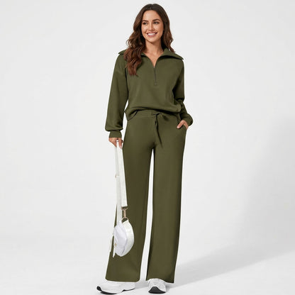 Women's 2 Piece Lounge Sets, Half Zip Sweatshirt and Wide Leg Pants with Pockets, Comfy Fall Sweatsuit Airport Travel Outfits