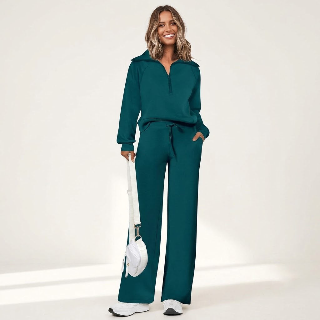 Women's 2 Piece Lounge Sets, Half Zip Sweatshirt and Wide Leg Pants with Pockets, Comfy Fall Sweatsuit Airport Travel Outfits