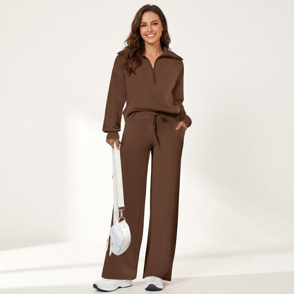 Women's 2 Piece Lounge Sets, Half Zip Sweatshirt and Wide Leg Pants with Pockets, Comfy Fall Sweatsuit Airport Travel Outfits