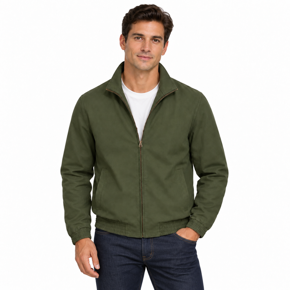 Men's Lightweight Bomber Jacket, Stand Collar Full Zip Casual Windbreaker Coat with Pockets, Spring Fall Utility Outerwear