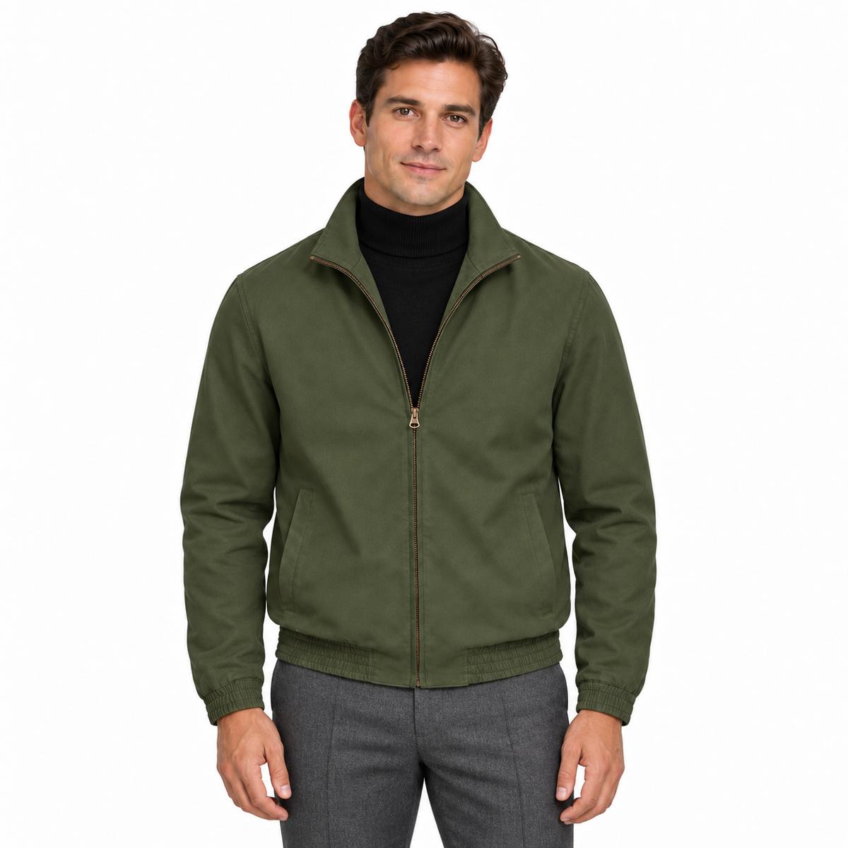 Men's Lightweight Bomber Jacket, Stand Collar Full Zip Casual Windbreaker Coat with Pockets, Spring Fall Utility Outerwear