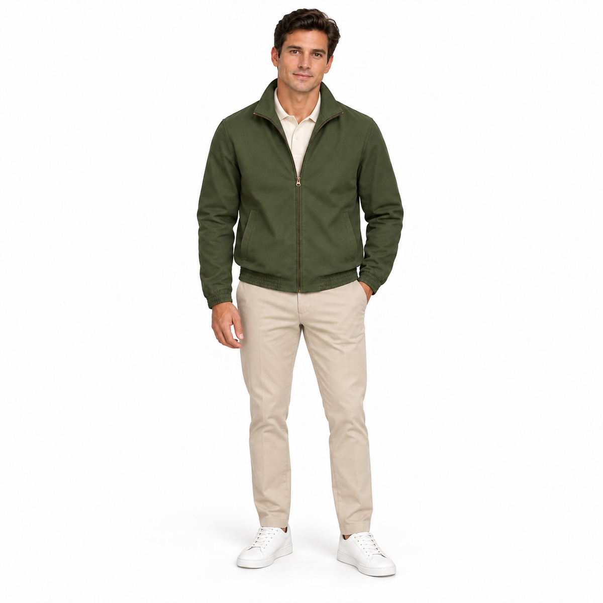 Men's Lightweight Bomber Jacket, Stand Collar Full Zip Casual Windbreaker Coat with Pockets, Spring Fall Utility Outerwear