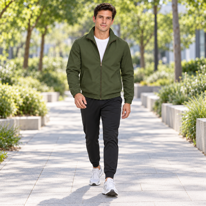 Men's Lightweight Bomber Jacket, Stand Collar Full Zip Casual Windbreaker Coat with Pockets, Spring Fall Utility Outerwear