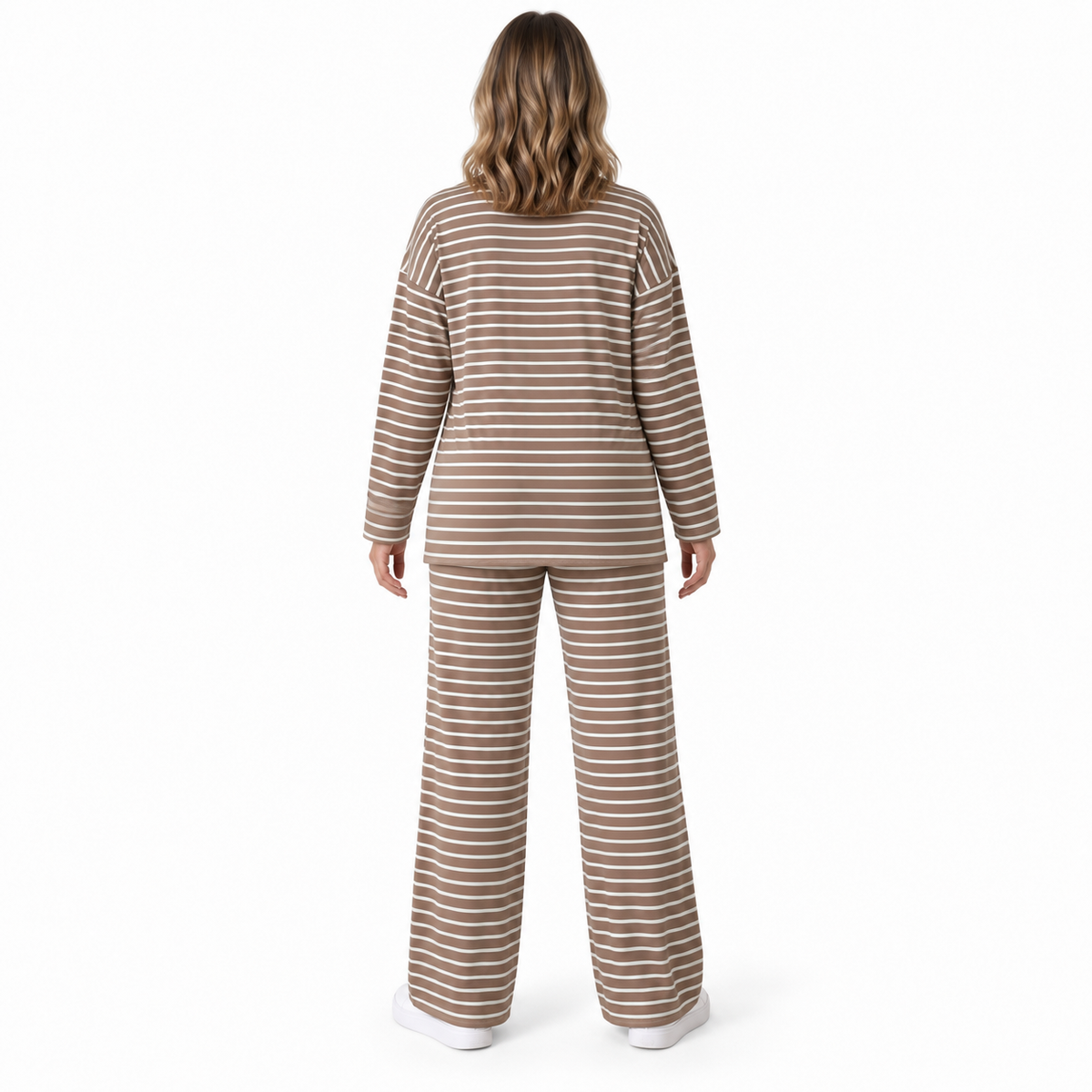 Maternity 2 Piece Outfits, Striped Long Sleeve Tops and Wide Leg Pants with Pockets, Comfy Pregnancy Lounge Sets Postpartum Clothes