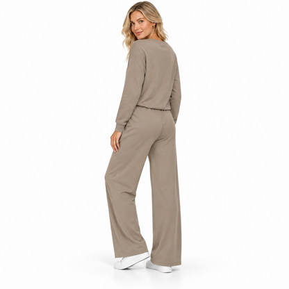 Women's 2 Piece Lounge Sets, Long Sleeve Henley Top and Wide Leg Pants with Pockets, Comfy Fall Sweatsuit Airport Travel Outfits