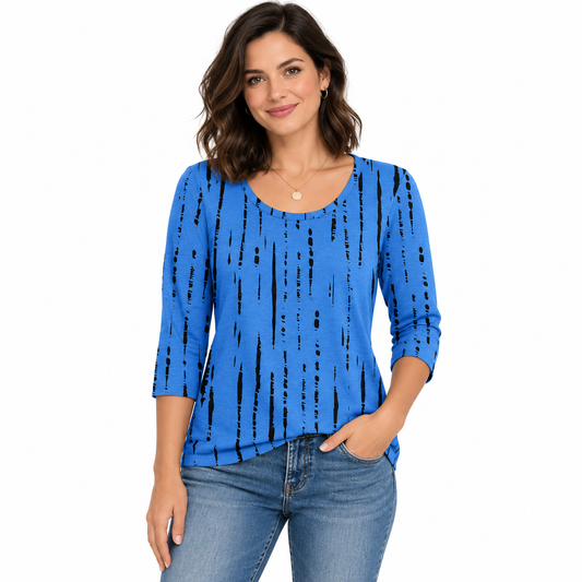Women's 3/4 Sleeve Tops, Scoop Neck Boho Printed T-Shirts, Casual Loose Fit Basic Tees, Vacation Clothes
