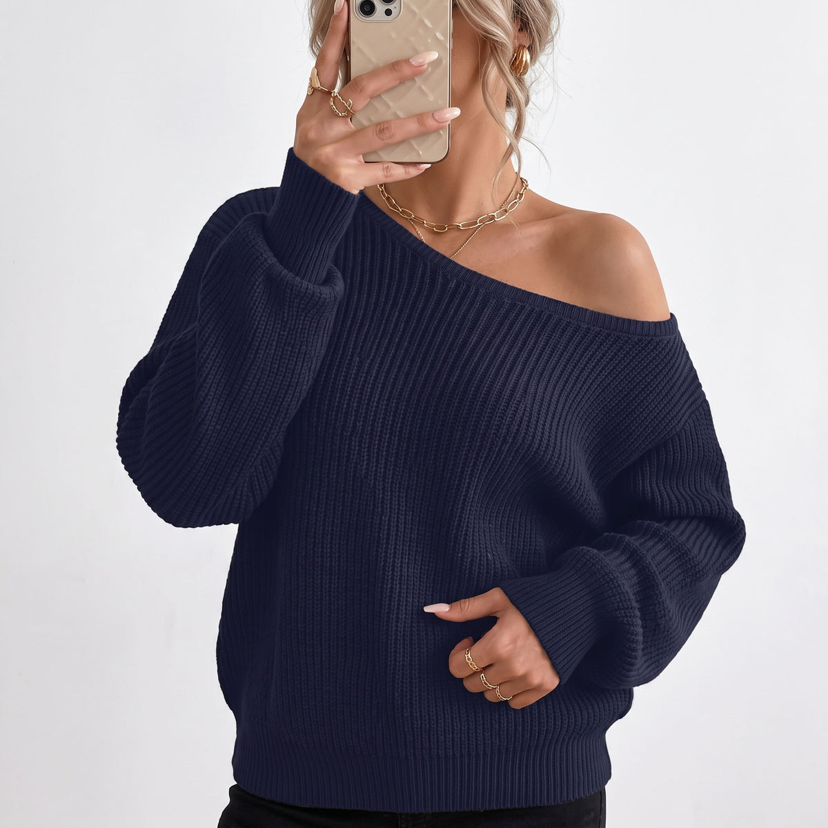 Women's Off The Shoulder Sweaters, Oversized Ribbed Knit Pullover Tops, Long Sleeve Asymmetrical Fall Going Out Clothes