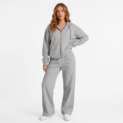 Women's 2 Piece Tracksuit, Cropped Zip Up Hoodie and Wide Leg Sweatpants Set with Pockets, Comfy Fall Airport Travel Sweatsuit