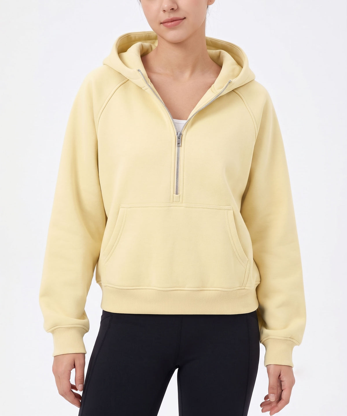 Women's Half Zip Cropped Hoodie, Fleece Lined Quarter Zip Sweatshirt with Pockets, Casual Fall Winter Travel Lounge Outfits