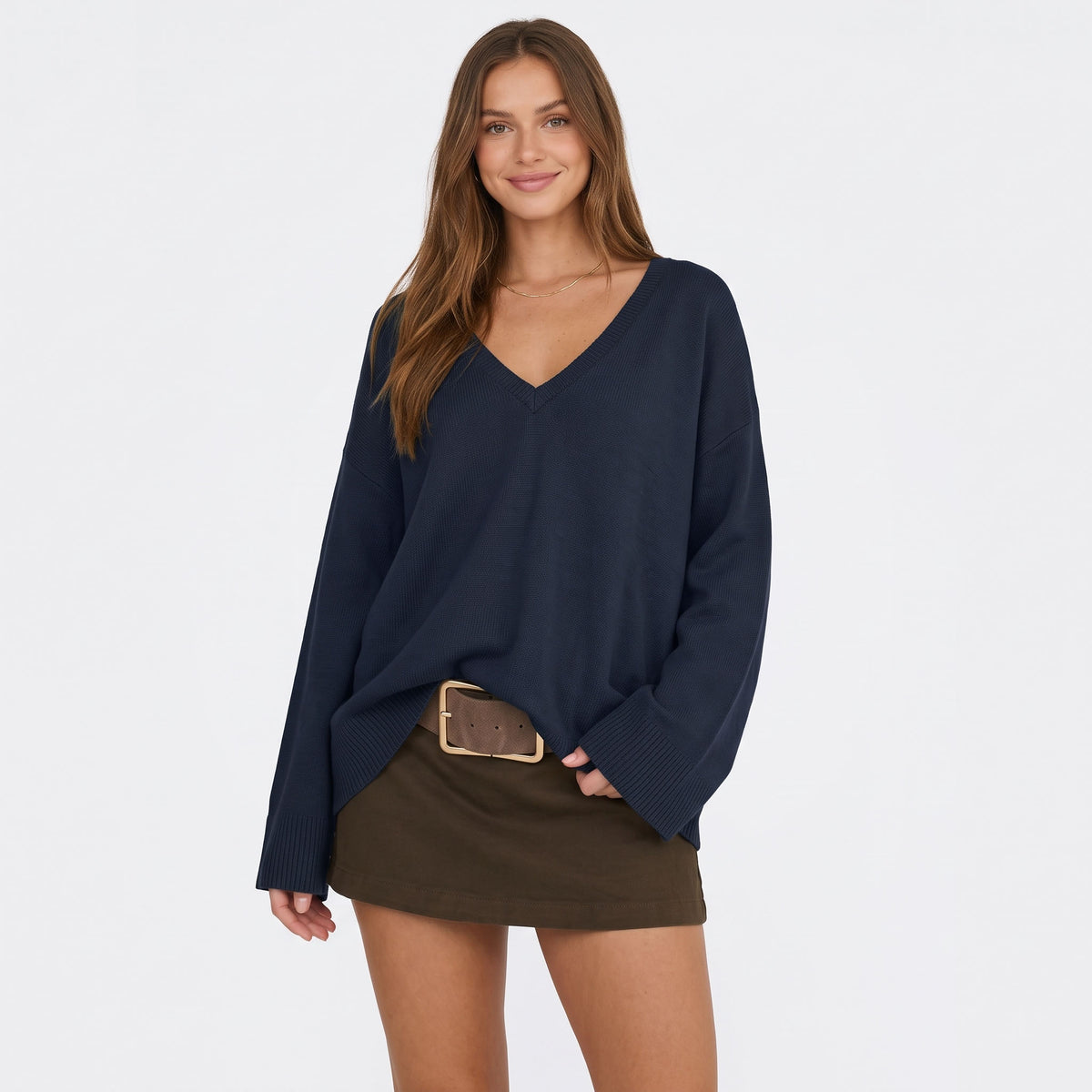 Women's Oversized V Neck Sweater, Lightweight Knit Tunic Pullover Top, Slouchy Long Sleeve Fall Winter Casual Sweaters