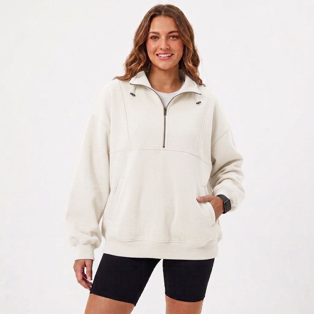 Women's Oversized Quarter Zip Fleece Sweatshirt, Mock Neck Pullover with Front Pockets, Casual Long Sleeve Fall Winter Clothes