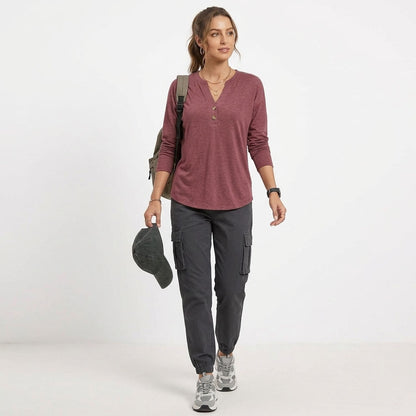Women's Long Sleeve Henley Tops, V Neck Dressy Casual Fall Shirts, Business Work Blouses, Teacher School Outfits Clothes