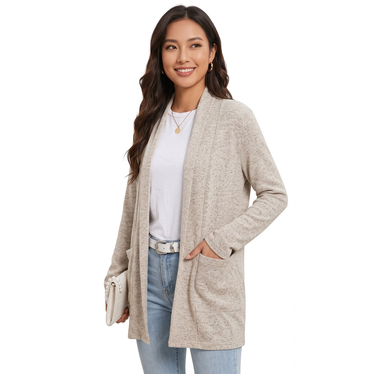 Women's Lightweight Cardigan, Open Front Long Cardigan with Pockets, Casual Soft Knit Fall Sweaters Business Casual Clothes