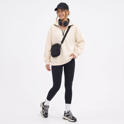 Women's Oversized Half Zip Sweatshirt, Fleece Quarter Zip Pullover, Soft Cozy Fall Winter Sweaters Mock Neck Outfits