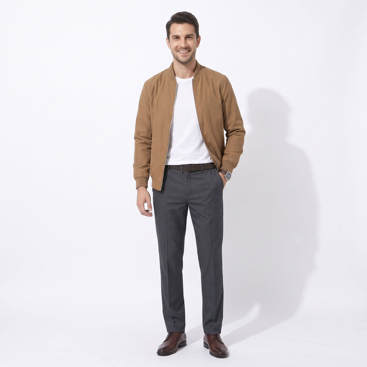 Men's Bomber Jacket, Lightweight Casual Windbreaker Coat, Full Zip Softshell Outerwear for Spring Fall, Stylish Flight Jackets