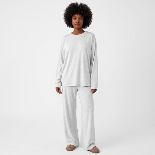Women's 2 Piece Lounge Sets, Crewneck Long Sleeve Tops & Wide Leg Pants, Comfy Matching Sweatsuit Airport Travel Outfits