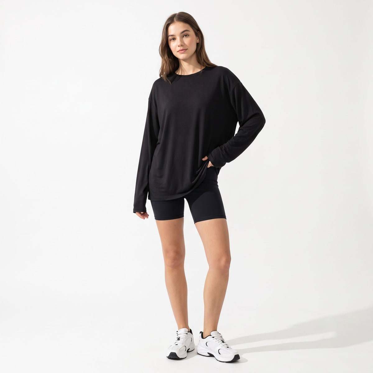Women's Oversized Long Sleeve Shirts, Crewneck Fall Tops, Casual Loose Fit Workout Athletic Gym T-Shirts, Basic Clothes