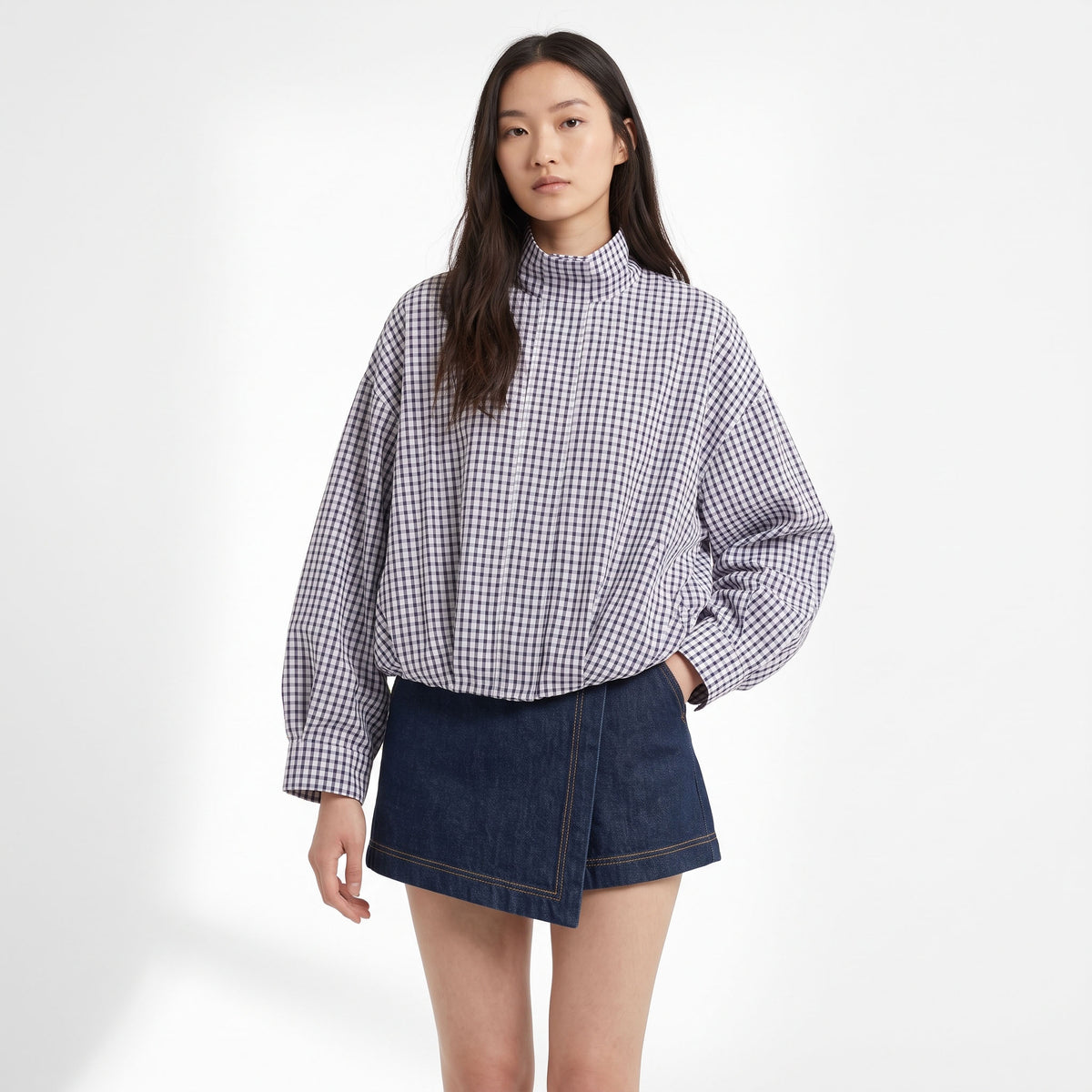 Women's Plaid Bomber Jacket, Stand Collar Full Zip Checkered Coat with Pockets, Casual Oversized Fall Spring Outerwear