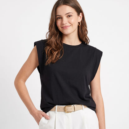Women's Cap Sleeve Tops, Casual Crewneck Summer T-Shirts, Loose Fit Sleeveless Muscle Tank Business Casual Clothes