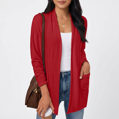 Women's Lightweight Cardigan, Open Front Long Cardigan with Pockets, Casual Soft Knit Fall Sweaters Business Casual Clothes