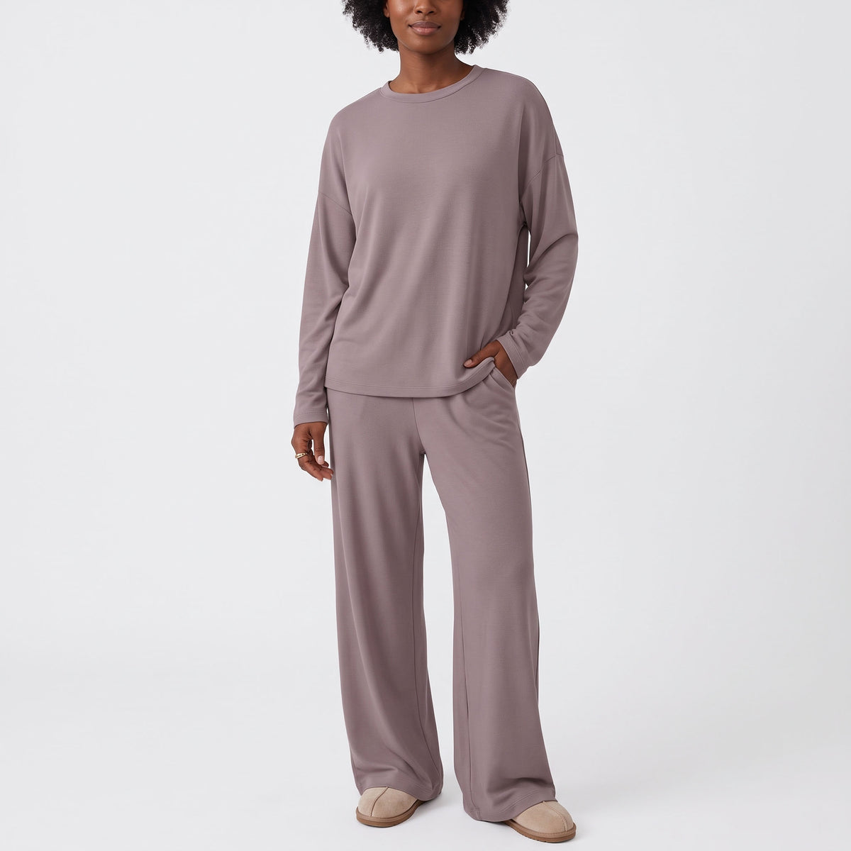 Women's 2 Piece Lounge Sets, Crewneck Long Sleeve Tops & Wide Leg Pants, Comfy Matching Sweatsuit Airport Travel Outfits