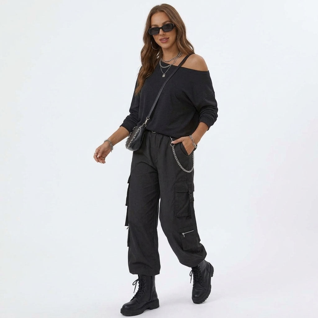 Women's Off The Shoulder Oversized Tops, Long Sleeve Asymmetrical T-Shirts, Casual One Shoulder Fall Going Out Fashion Clothes