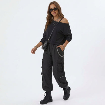 Women's Off The Shoulder Oversized Tops, Long Sleeve Asymmetrical T-Shirts, Casual One Shoulder Fall Going Out Fashion Clothes