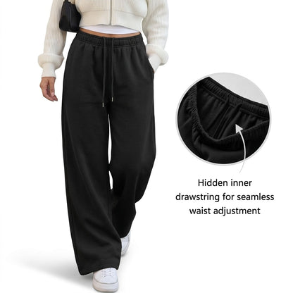 Women's Wide Leg Fleece Lined Sweatpants, Baggy High Waisted Lounge Pants, Casual Warm Winter Joggers with Pockets