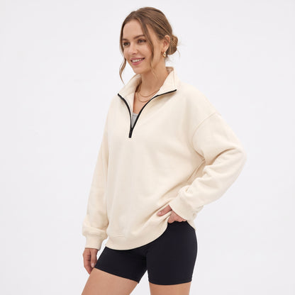 Women's Oversized Half Zip Sweatshirt, Fleece Quarter Zip Pullover, Soft Cozy Fall Winter Sweaters Mock Neck Outfits