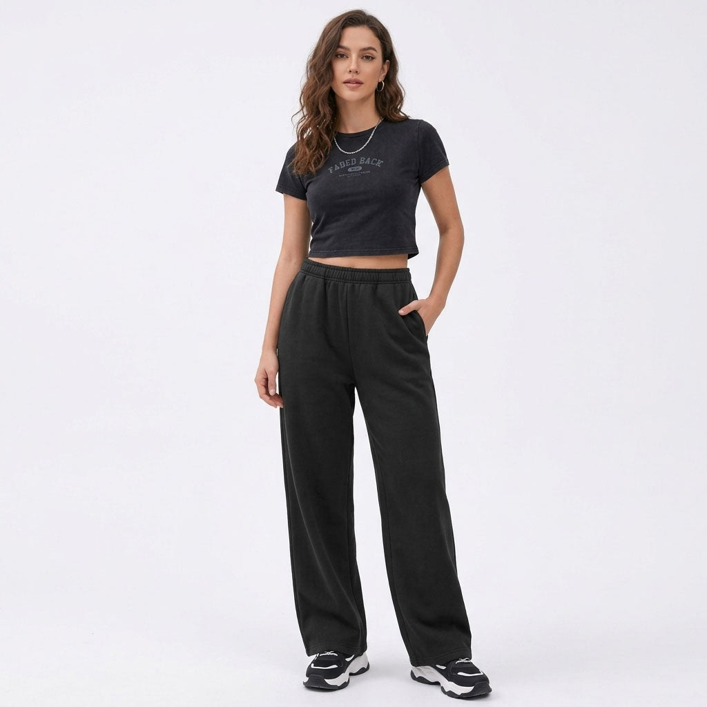 Women's Wide Leg Fleece Lined Sweatpants, Baggy High Waisted Lounge Pants, Casual Warm Winter Joggers with Pockets