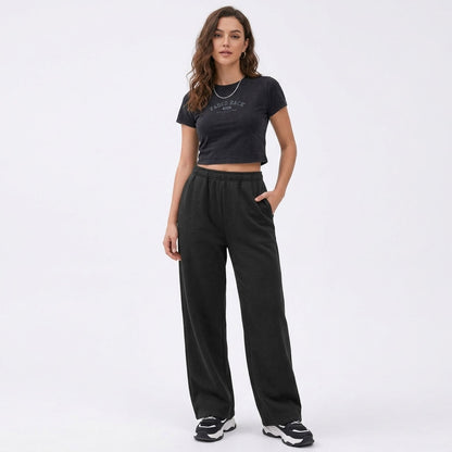 Women's Wide Leg Fleece Lined Sweatpants, Baggy High Waisted Lounge Pants, Casual Warm Winter Joggers with Pockets