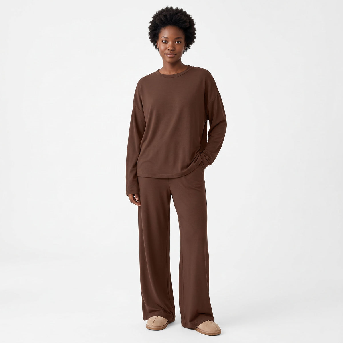 Women's 2 Piece Lounge Sets, Crewneck Long Sleeve Tops & Wide Leg Pants, Comfy Matching Sweatsuit Airport Travel Outfits