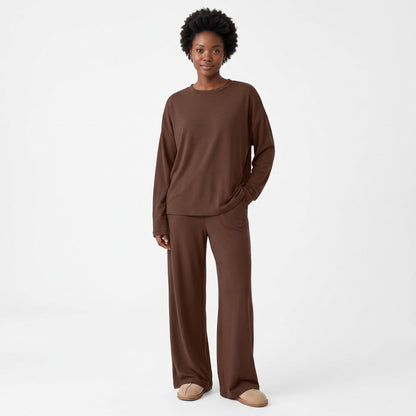 Women's 2 Piece Lounge Sets, Crewneck Long Sleeve Tops & Wide Leg Pants, Comfy Matching Sweatsuit Airport Travel Outfits