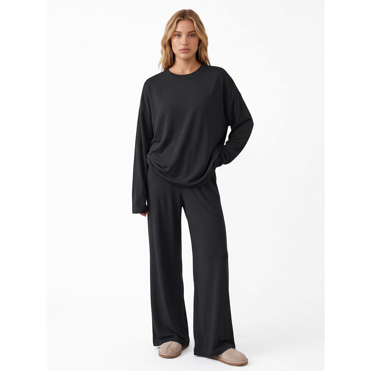 Women's 2 Piece Lounge Sets, Crewneck Long Sleeve Tops & Wide Leg Pants, Comfy Matching Sweatsuit Airport Travel Outfits
