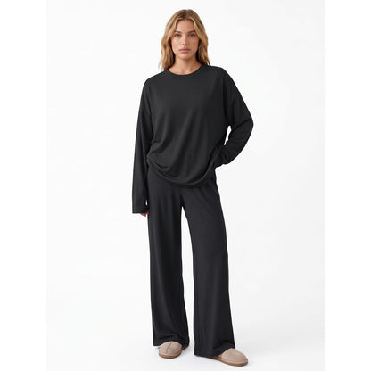 Women's 2 Piece Lounge Sets, Crewneck Long Sleeve Tops & Wide Leg Pants, Comfy Matching Sweatsuit Airport Travel Outfits