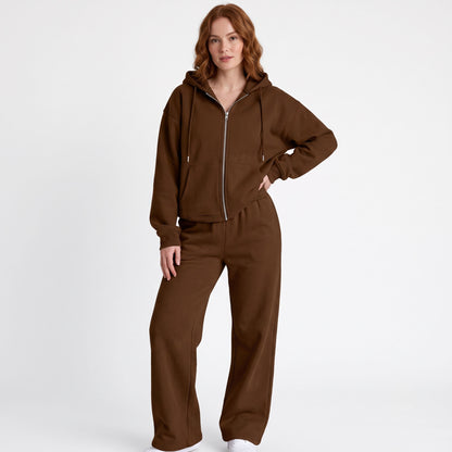 Women's 2 Piece Tracksuit, Cropped Zip Up Hoodie and Wide Leg Sweatpants Set with Pockets, Comfy Fall Airport Travel Sweatsuit