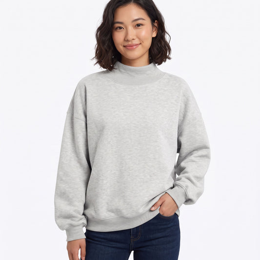 Women's Mock Neck Oversized Sweatshirt Pullover, Soft Fleece Fall Tops, Casual Long Sleeve Airport Travel and Lounge Outfits