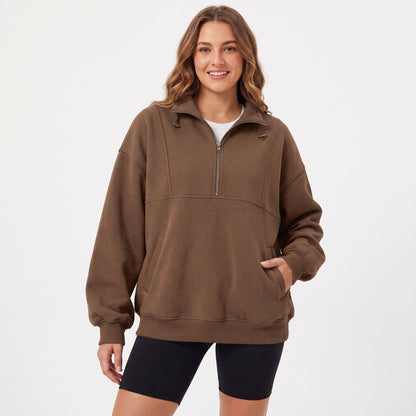 Women's Oversized Quarter Zip Fleece Sweatshirt, Mock Neck Pullover with Front Pockets, Casual Long Sleeve Fall Winter Clothes