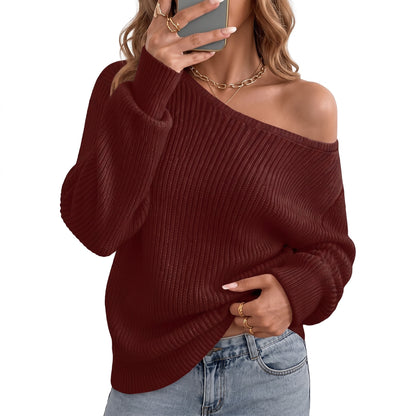 Women's Off The Shoulder Sweaters, Oversized Ribbed Knit Pullover Tops, Long Sleeve Asymmetrical Fall Going Out Clothes
