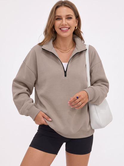 Women's Oversized Half Zip Sweatshirt, Fleece Quarter Zip Pullover, Soft Cozy Fall Winter Sweaters Mock Neck Outfits